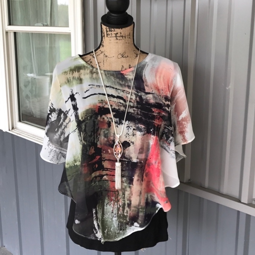 AGB cheer colorful top with black built in tanktop